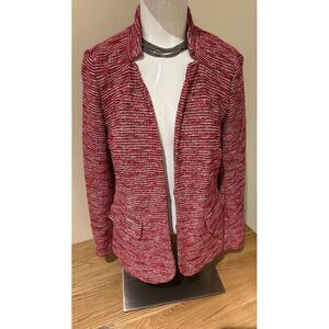 Classic Prep Talbots Red White‎ Tweed Stand Collar Front Open Blazer Jacket Sz 4